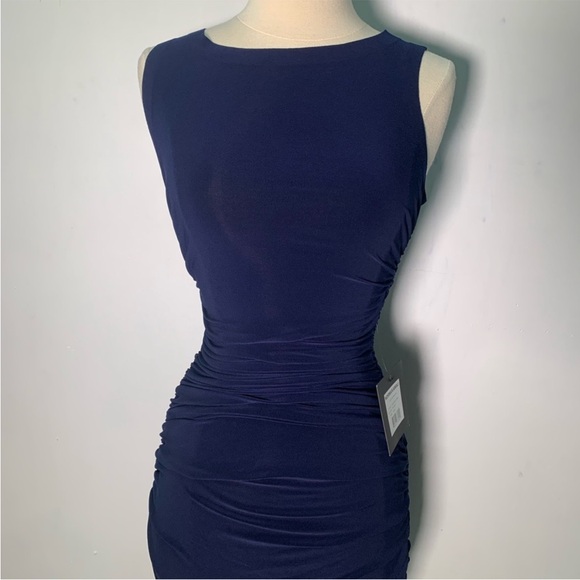 Norma Kamali Sleeveless Side Shirred Dark Blue Navy Maxi Dress Gown - Picture 11 of 14